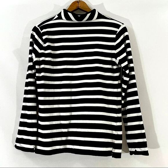 ANN KLEIN black white stripe long sleeve top S - Picture 5 of 10